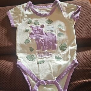 🍀Adventure Aquarium Kids Embroidered Purple Hippo Onesie: 12M